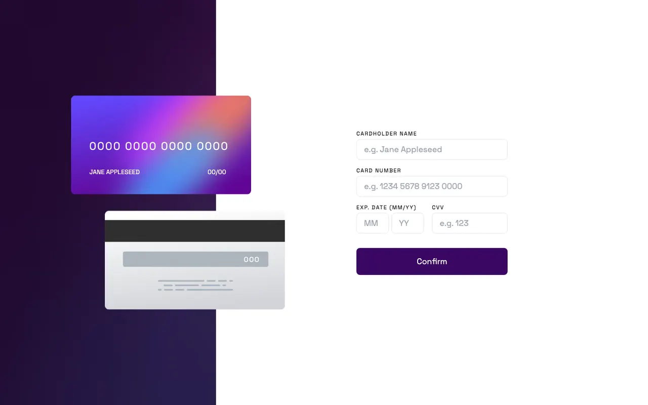Credit card details form with a live card preview