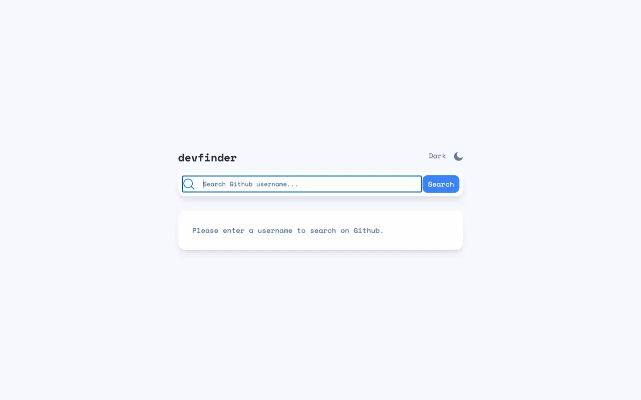 devfinder GitHub user search app with a search field