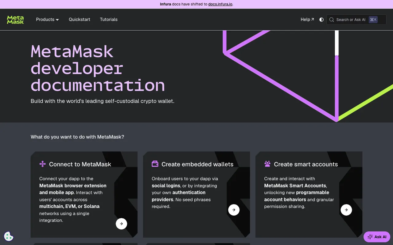 The MetaMask developer documentation home page