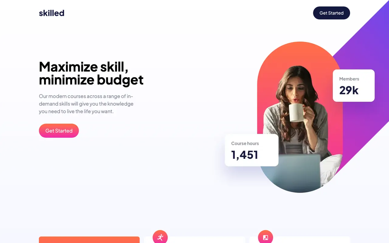 Skilled e-learning landing page hero section